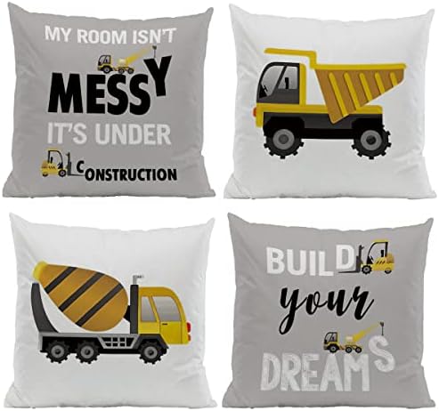 Construction Truck Kids Pillow Covers Set of 4