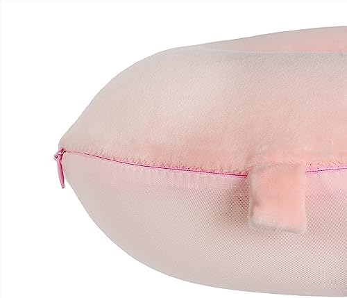 Makimoo Travel Neck Pillow with Memory Foam and Snap Adjustments Pink