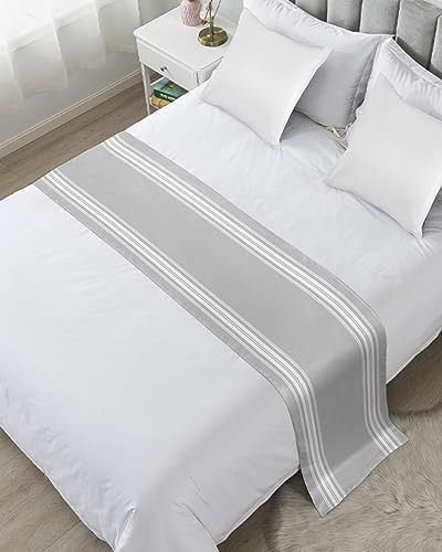 Ldtrchee Bed Runner King Size Satin Grey Striped