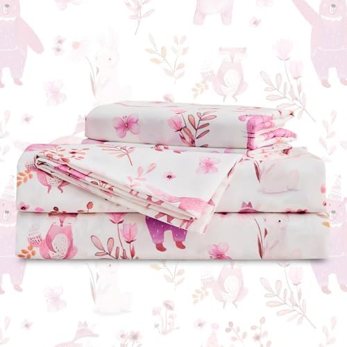 Gogreen Kids Bed Sheet Set Full Size 4PCS Pink Bear