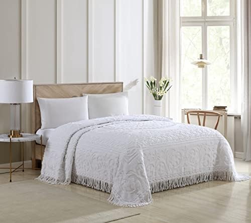 Beatrice Home Fashions Medallion Chenille Bedspread King White 1