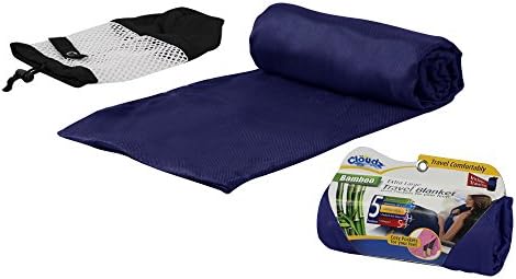 Cloudz Extra Large Travel Blanket with Foot Pockets and Travel Bag - Navy Blue