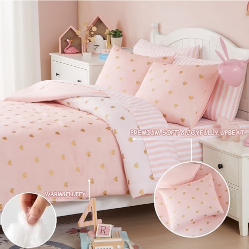 Wink Deer Pink Gold Heart Twin Comforter Set