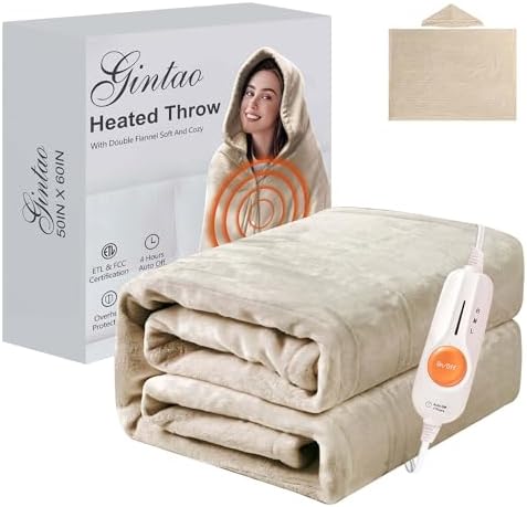 Gintao Heated Blanket Throw with Detachable Hat and Snap Buttons