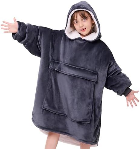 yescool Wearable Blanket Hoodie for Kids One Size Grey