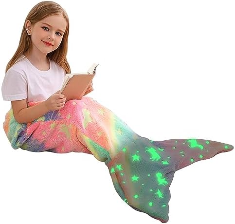 Viviland Kids Mermaid Tail Blanket - Glow in the Dark