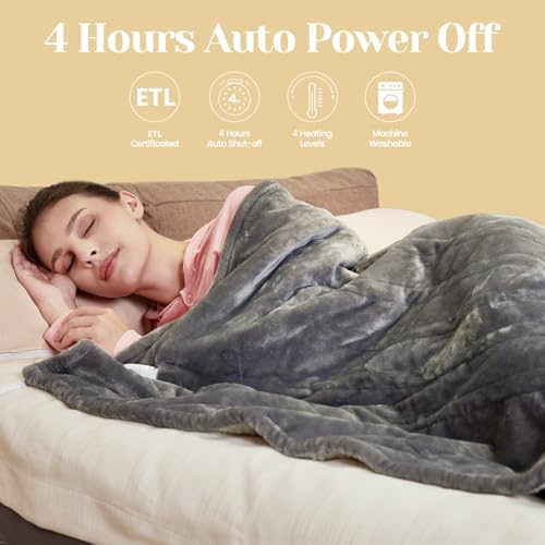 JAQUETEA Heated Throw Blanket 50x60 with 4 Heat Levels