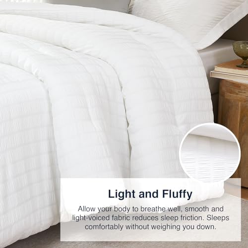 White Queen Comforter Set - 3 Piece Seersucker Bedding