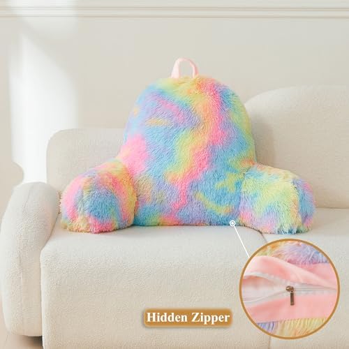 XeGe Fluffy Back Support Pillow Cover with Tie Dye Faux Fur