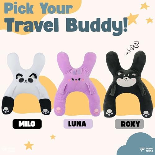Kids Car Sleeping Pillow - X-Shaped Plush Animal with Seat Belt Slot - Purple