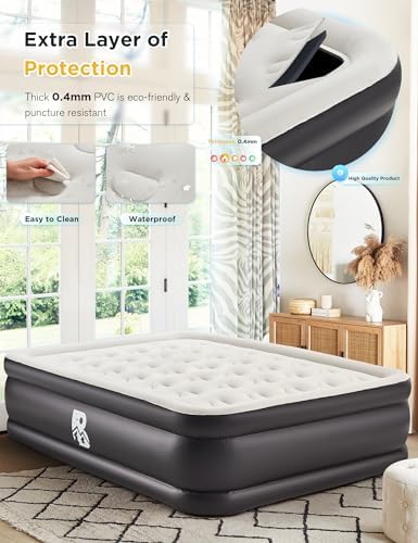BUPPLEE 20 Queen Air Mattress with Built-in Pump - 600 lbs Support