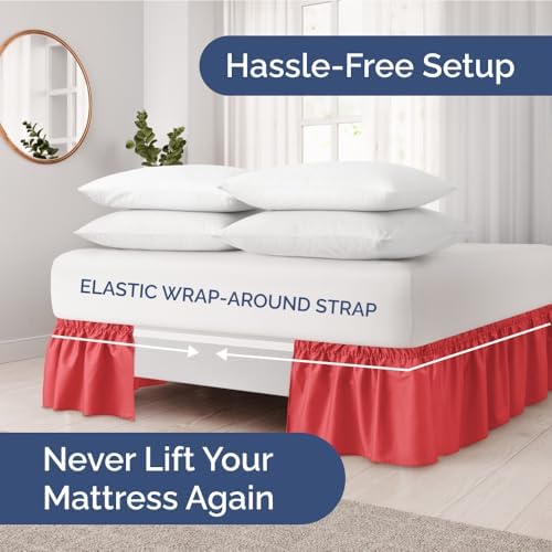 CGK Unlimited Wrap Around Dust Ruffle Bed Skirt 2 Pillowcases Bundle - Red