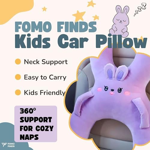 Kids Car Sleeping Pillow - X-Shaped Plush Animal with Seat Belt Slot - Purple