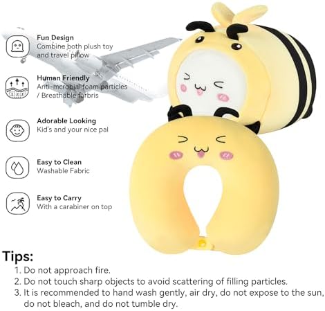 Yellow Bee Kids Travel Pillow - 2-in-1 Neck Sleep Support