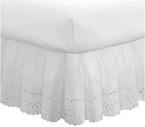 FRESH IDEAS White Queen Bed Skirt with Ruffles and Eyelet Embroidery 1