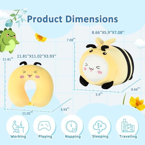 Yellow Bee Kids Travel Pillow - 2-in-1 Neck Sleep Support