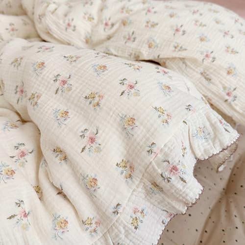 BuLuTu Cotton Muslin Duvet Cover Twin with Ruffles and Zipper