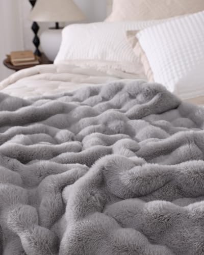 Ultra Soft Cozy Faux Fur Throw Blanket - 50x60 Inches Light Grey