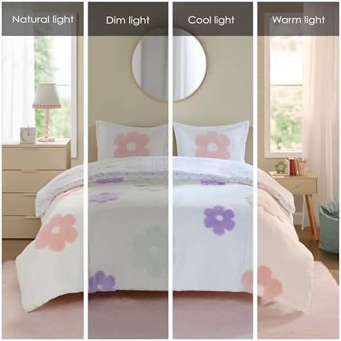 Queen Duvet Cover Set for Girls - Floral Polka Dot Reversible