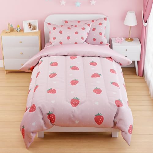 SANDJEST Strawberry Duvet Cover Set Twin for Kids