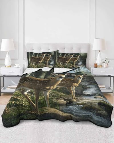 Stongaro Forest Deer Twin XL Quilt Set 3 Piece