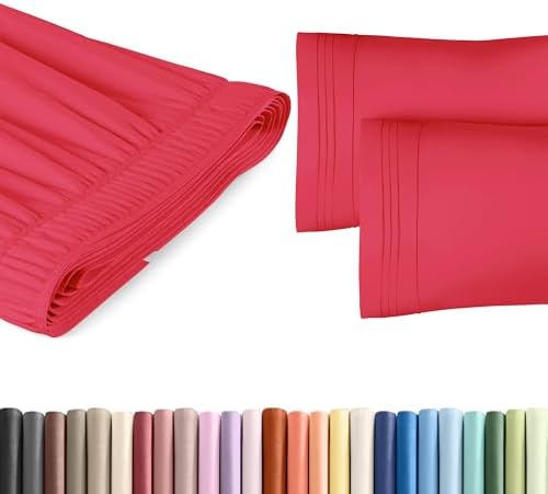 CGK Unlimited Wrap Around Dust Ruffle Bed Skirt 2 Pillowcases Bundle - Red