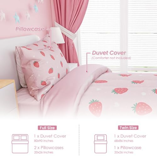 SANDJEST Strawberry Duvet Cover Set Twin for Kids