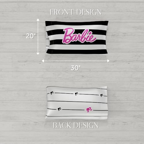 Franco Collectibles Barbie Black White Striped Pillowcase 20x30