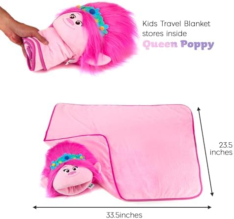 DREAMWORKS TROLLS Armrest Buddy Travel Pillow with Blanket - Queen Poppy 13