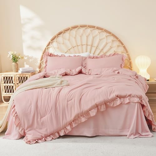 Litanika Blush Pink Ruffle Comforter Set 3 Pieces