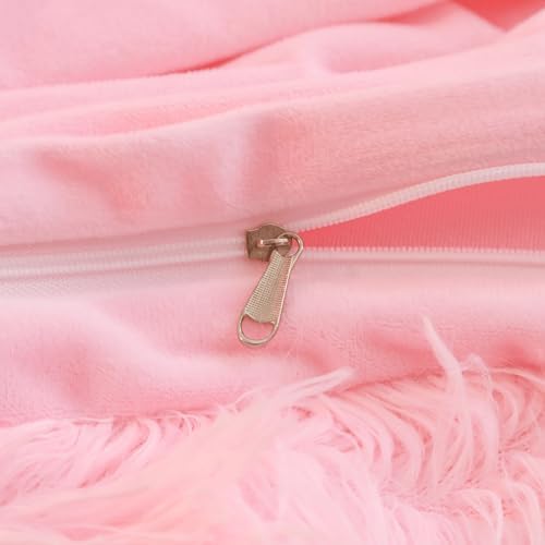 Fluffy Pink Duvet Cover Twin Set with Furry Pillowcases