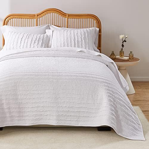Greenland Home Ruffled White Cotton Quilt Set - 2 Piece TwinXL