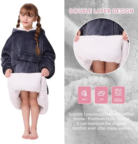 yescool Wearable Blanket Hoodie for Kids One Size Grey