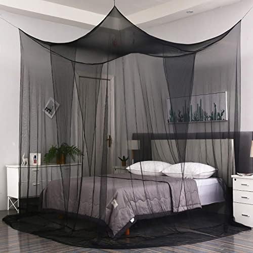 Mengersi Black Bed Canopy with 4 Openings Gothic Halloween Decor