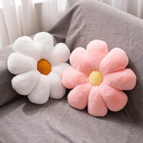 2 Pcs Daisy Flower Throw Pillows Set Pink White