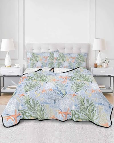 Stongaro Twin XL Green Coral Quilt Set 3 Piece