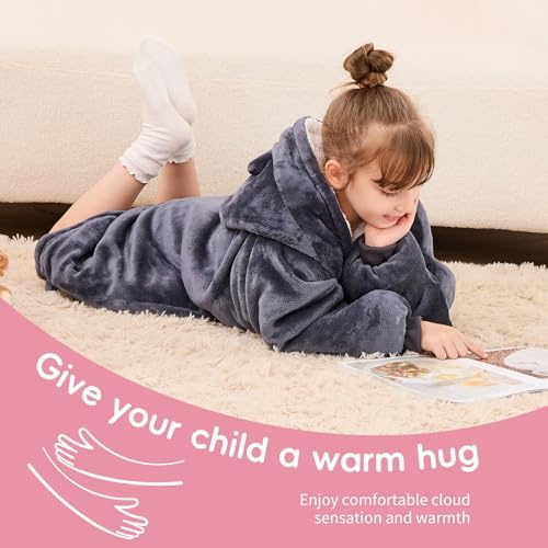 yescool Wearable Blanket Hoodie for Kids One Size Grey
