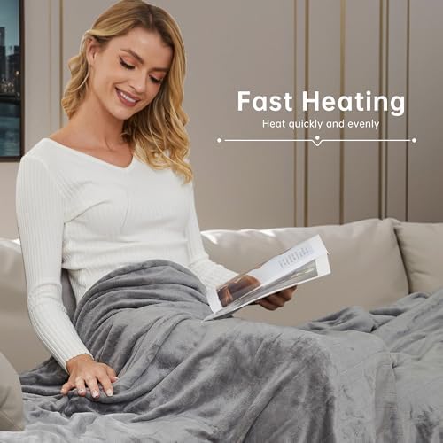 McJaw Electric Heated Blanket 72x84 Full Size Ivory Gray