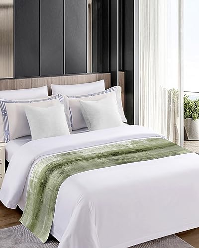 Ldtrchee Queen Bed Runner Sage Green Satin Decorative Scarf Throws
