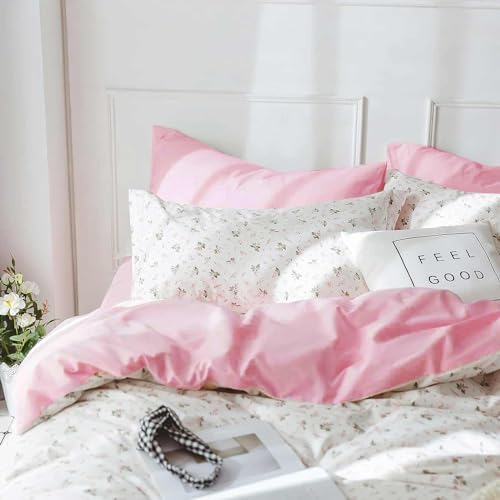 Faincy Pink White Duvet Cover Set 3 Pcs Queen Size