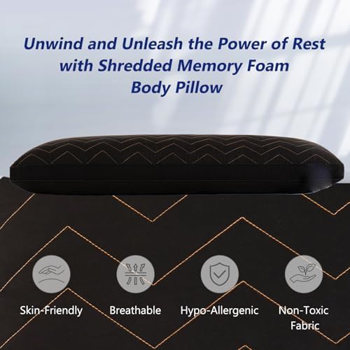 DOWNCOOL Quilted Memory Foam Body Pillow - 20x54 Inch Black