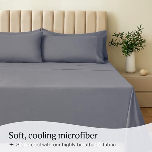 LuxClub 4 PC Queen Sheet Set - Light Grey