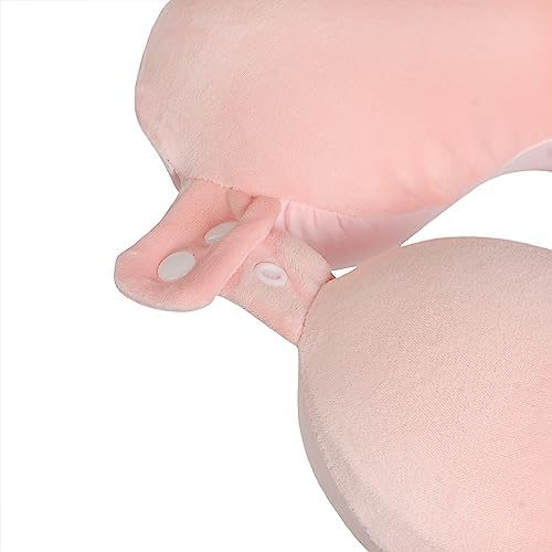 Makimoo Travel Neck Pillow with Memory Foam and Snap Adjustments Pink