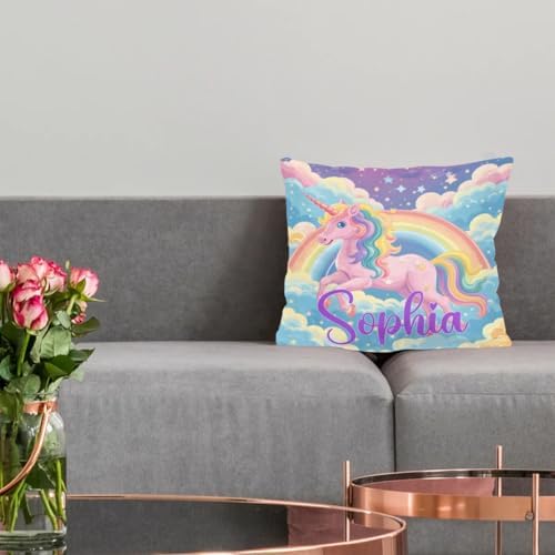 Personalized Pink Unicorn Rainbow Square Pillowcase for Kids