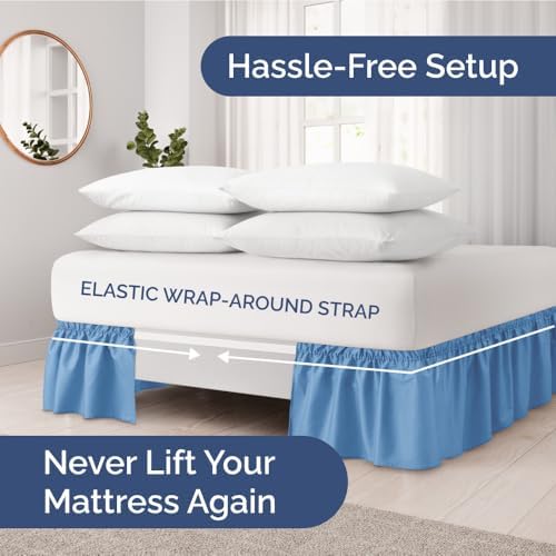 CGK Unlimited Wrap Around Bed Skirt 2 Pillowcases Bundle - Denim Blue