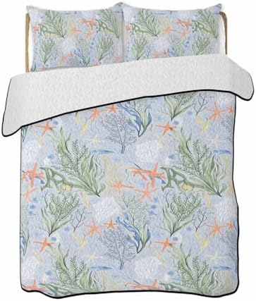 Stongaro Twin XL Green Coral Quilt Set 3 Piece