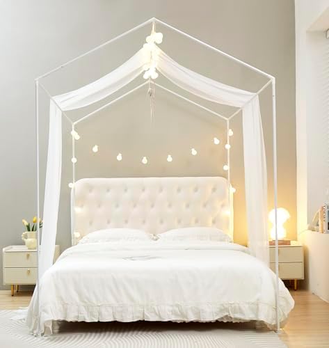 Mengersi Bed Canopy with Lights TwinTwin XL White