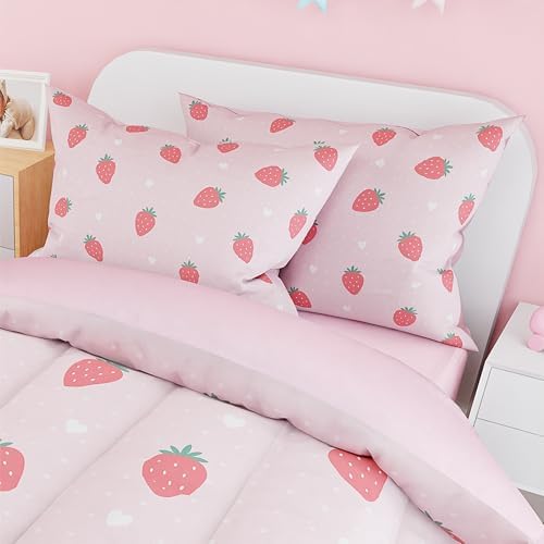 SANDJEST Strawberry Duvet Cover Set Twin for Kids