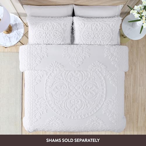 Beatrice Home Fashions Medallion Chenille Bedspread King White 1
