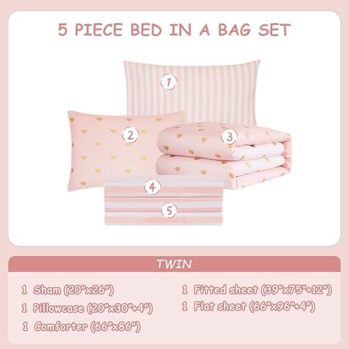 Wink Deer Pink Gold Heart Twin Comforter Set